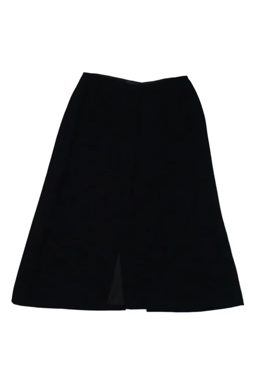 Black wool pull-on A-line slit skirt