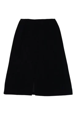 Black wool pull-on A-line slit skirt
