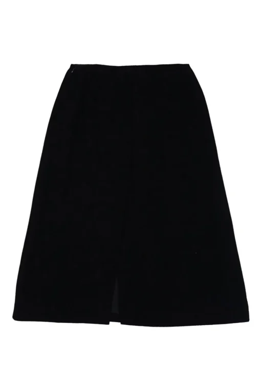 Black wool pull-on A-line slit skirt