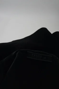 Black wool pull-on A-line slit skirt