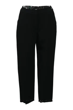 Black wool pull-on high-rise tapered leg trousers