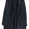 Black wool wide leg culottes in wool with  padded side panel cut outs. Elasticated waist with drawstring