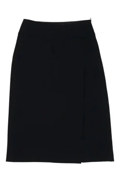 Black wool-blend apron-style wrap-effect A-line knee-length skirt