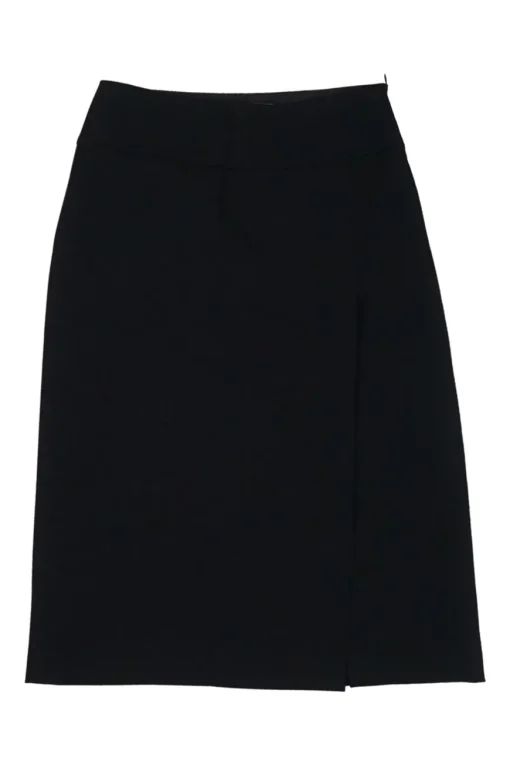 Black wool-blend apron-style wrap-effect A-line knee-length skirt