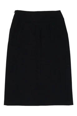 Black wool-blend apron-style wrap-effect A-line knee-length skirt