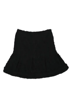 Black wool-blend bouclé tweed pull-on high-rise mini godet skirt