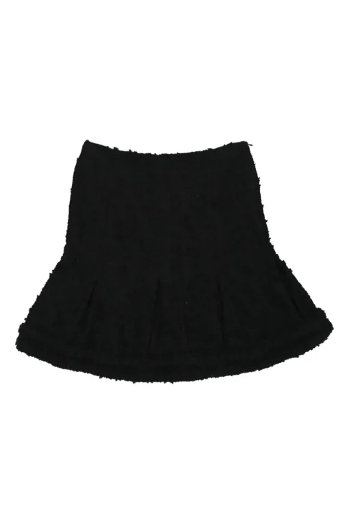 Black wool-blend bouclé tweed pull-on high-rise mini godet skirt