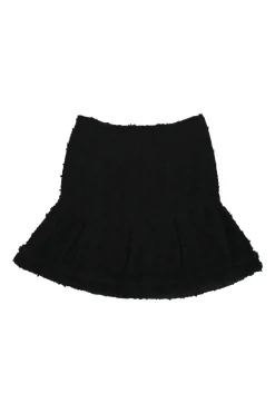 Black wool-blend bouclé tweed pull-on high-rise mini godet skirt