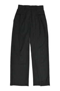 Black wool-blend pinstripe Cavalry twill pull-on high-rise straight leg trousers