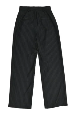 Black wool-blend pinstripe Cavalry twill pull-on high-rise straight leg trousers