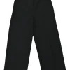 Black wool-blend pleated straight-leg trousers