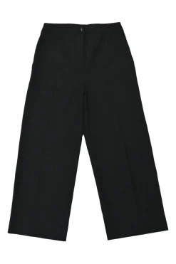 Black wool-blend pleated straight-leg trousers