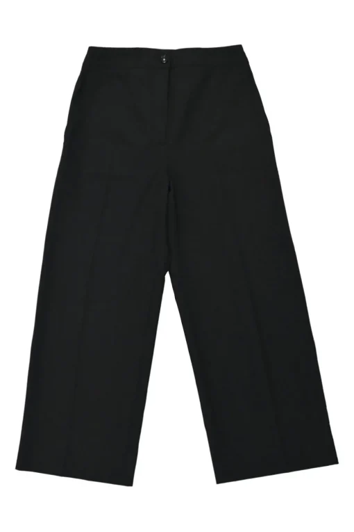 Black wool-blend pleated straight-leg trousers