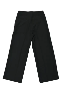 Black wool-blend pleated straight-leg trousers