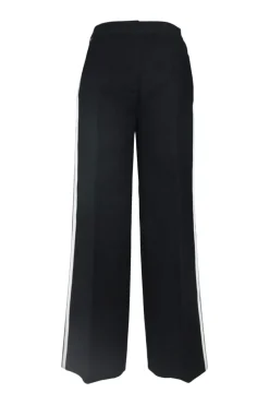 Black wool-blend pull-on high-rise wide-leg tailored trousers