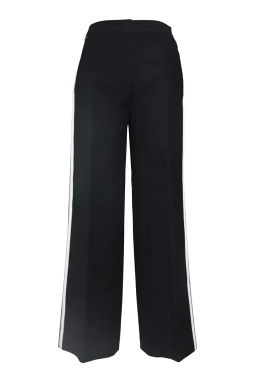 Black wool-blend pull-on high-rise wide-leg tailored trousers