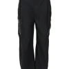 Black wool-blend pull-on high-rise belted cargo trousers