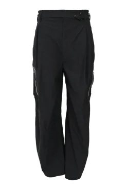 Black wool-blend pull-on high-rise belted cargo trousers
