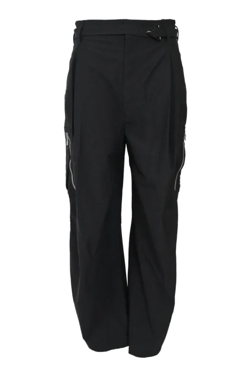 Black wool-blend pull-on high-rise belted cargo trousers