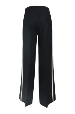 Black wool-blend pull-on high-rise wide-leg tailored trousers