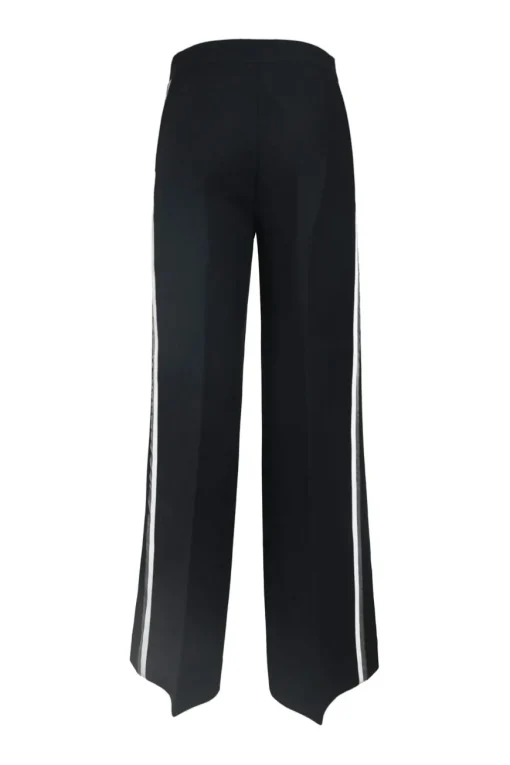 Black wool-blend pull-on high-rise wide-leg tailored trousers