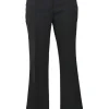 Black wool-blend pull-on low-rise flared tailored trousers