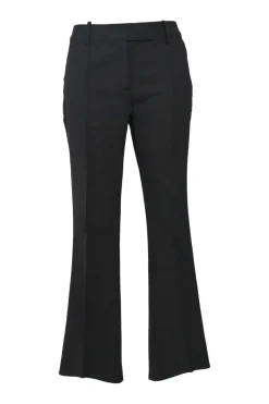 Black wool-blend pull-on low-rise flared tailored trousers