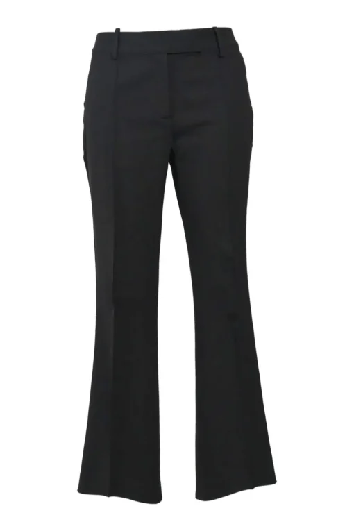 Black wool-blend pull-on low-rise flared tailored trousers