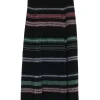 Black wool-blend pull-on striped rib knit midi A-line skirt