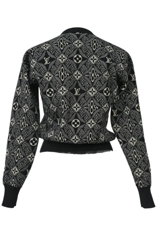Black wool-blend Since 1854 monogram jacquard knit pullover long sleeve top with rib collar, cuffs, and hem