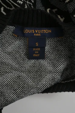 Black wool-blend Since 1854 monogram jacquard knit pullover long sleeve top with rib collar, cuffs, and hem
