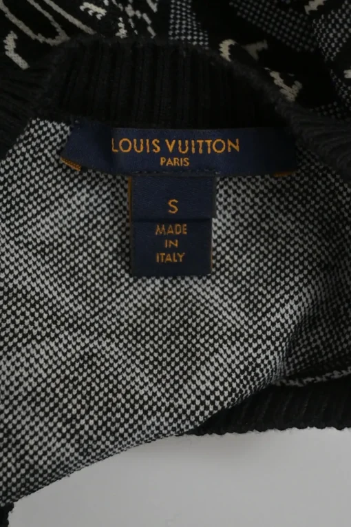 Black wool-blend Since 1854 monogram jacquard knit pullover long sleeve top with rib collar, cuffs, and hem