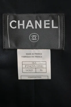 Black wool-blend single breasted collarless tie-waist zip-up tailored jacket with tonal satin appliqué