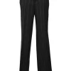 Black wool-blend striped jacquard low-rise flared tailored trousers with extended tab closure