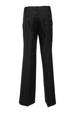 Black wool-blend striped jacquard low-rise flared tailored trousers with extended tab closure