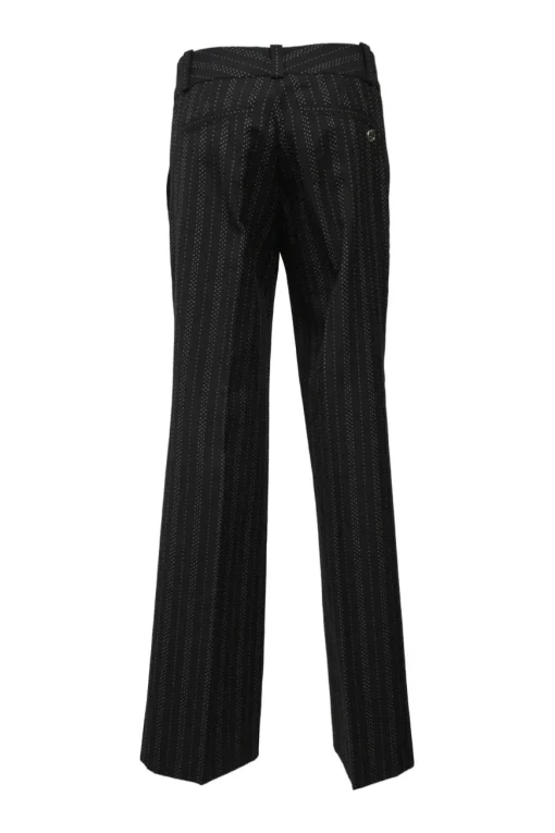 Black wool-blend striped jacquard low-rise flared tailored trousers with extended tab closure