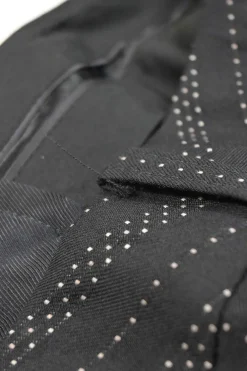 Black wool-blend striped jacquard low-rise flared tailored trousers with extended tab closure