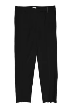Black wool-blend tapered leg tailored trousers with crystal-embellished belt loop detail