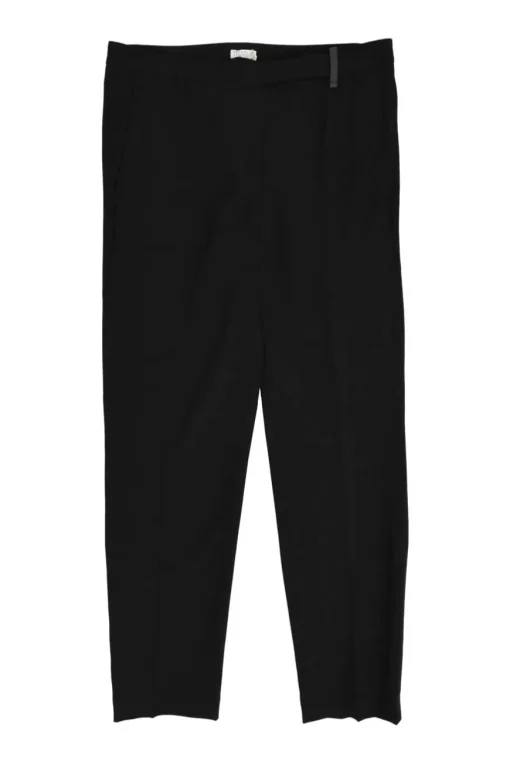 Black wool-blend tapered leg tailored trousers with crystal-embellished belt loop detail
