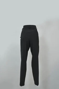 Black wool-blend tapered leg tailored trousers with crystal-embellished belt loop detail