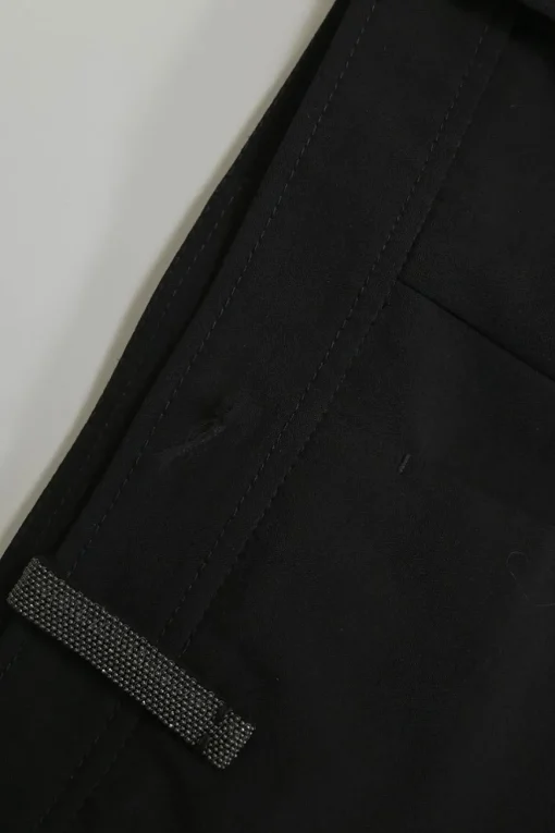 Black wool-blend tapered leg tailored trousers with crystal-embellished belt loop detail