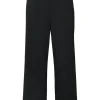 Black wool-blend twill pull-on high-rise wide-leg trousers