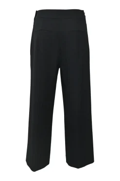 Black wool-blend twill pull-on high-rise wide-leg trousers