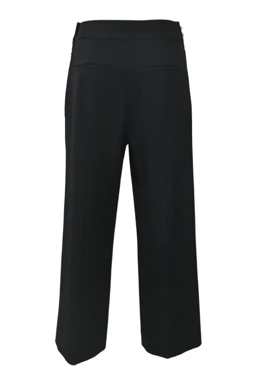 Black wool-blend twill pull-on high-rise wide-leg trousers