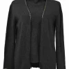 Black wool-cashmere blend funnel collar sleeveless top and open-front flat rib cardigan twin set