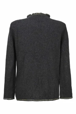 Black wool-cashmere blend funnel collar sleeveless top and open-front flat rib cardigan twin set