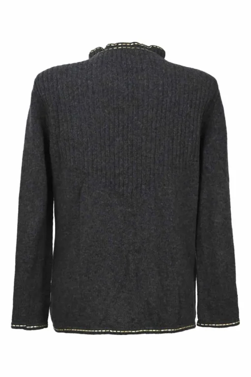 Black wool-cashmere blend funnel collar sleeveless top and open-front flat rib cardigan twin set