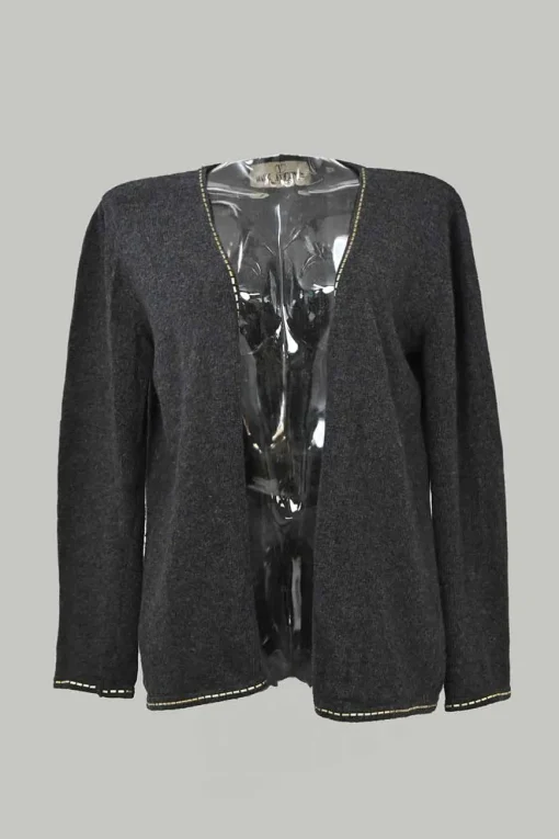 Black wool-cashmere blend funnel collar sleeveless top and open-front flat rib cardigan twin set