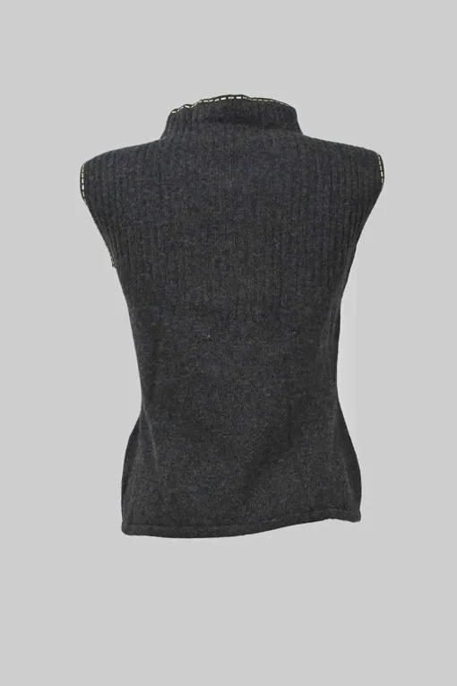 Black wool-cashmere blend funnel collar sleeveless top and open-front flat rib cardigan twin set