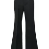 Black wool-mohair blend pull-on high-rise wide-leg tailored trousers with extended tab closure and turn-up cuffs